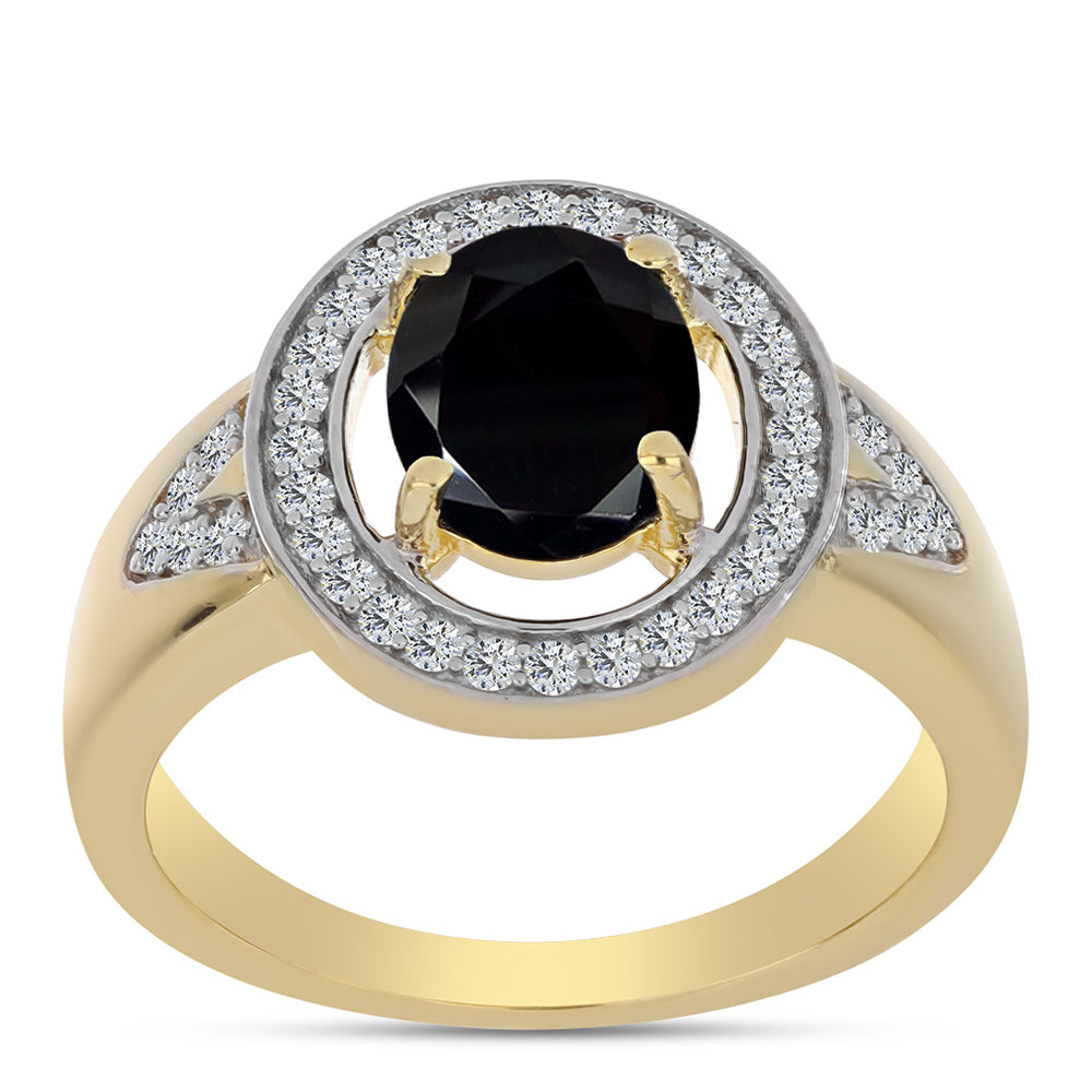 Kullattu hopeaSormus Mustalla Onyksilla ja Valkoisella Topaasilla