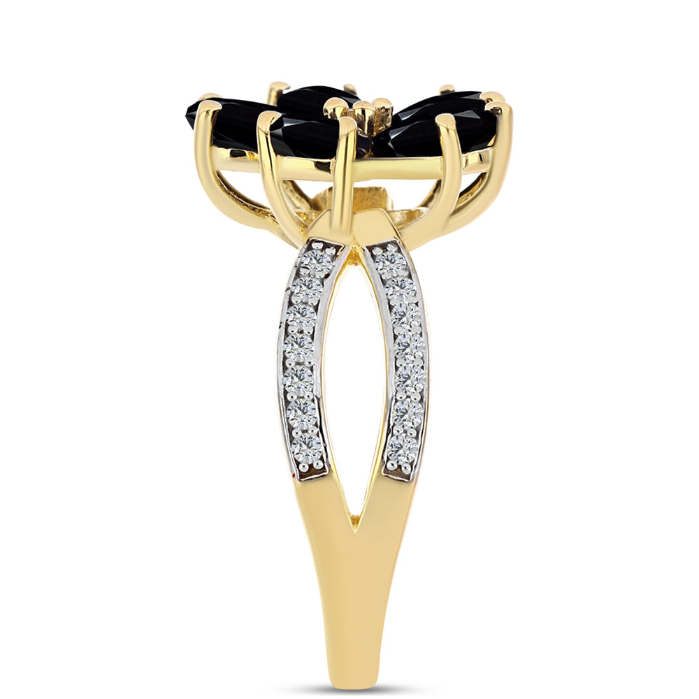 Kullattu hopeaSormus Mustalla Onyksilla ja Valkoisella Topaasilla