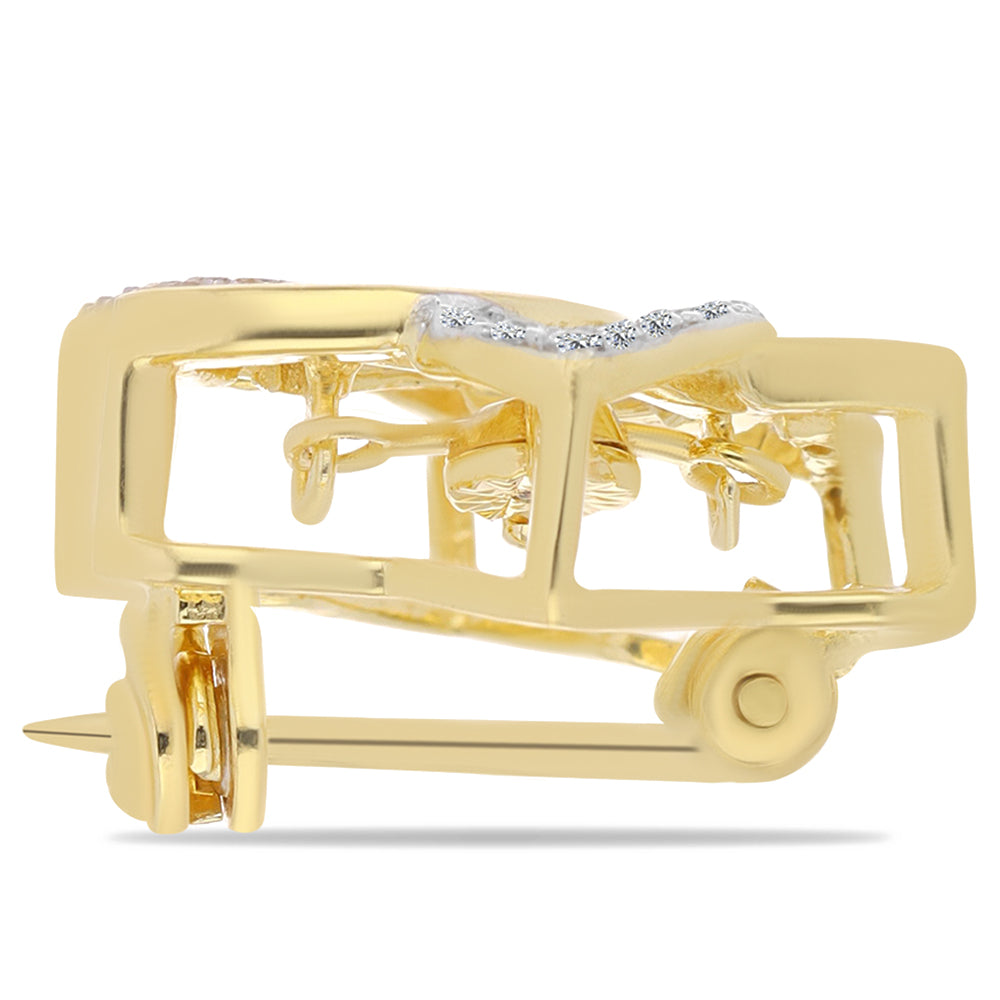 Kullattu hopeaRintaneula Konjakin Värisellä Timantilla ja Valkoisella Topaasilla