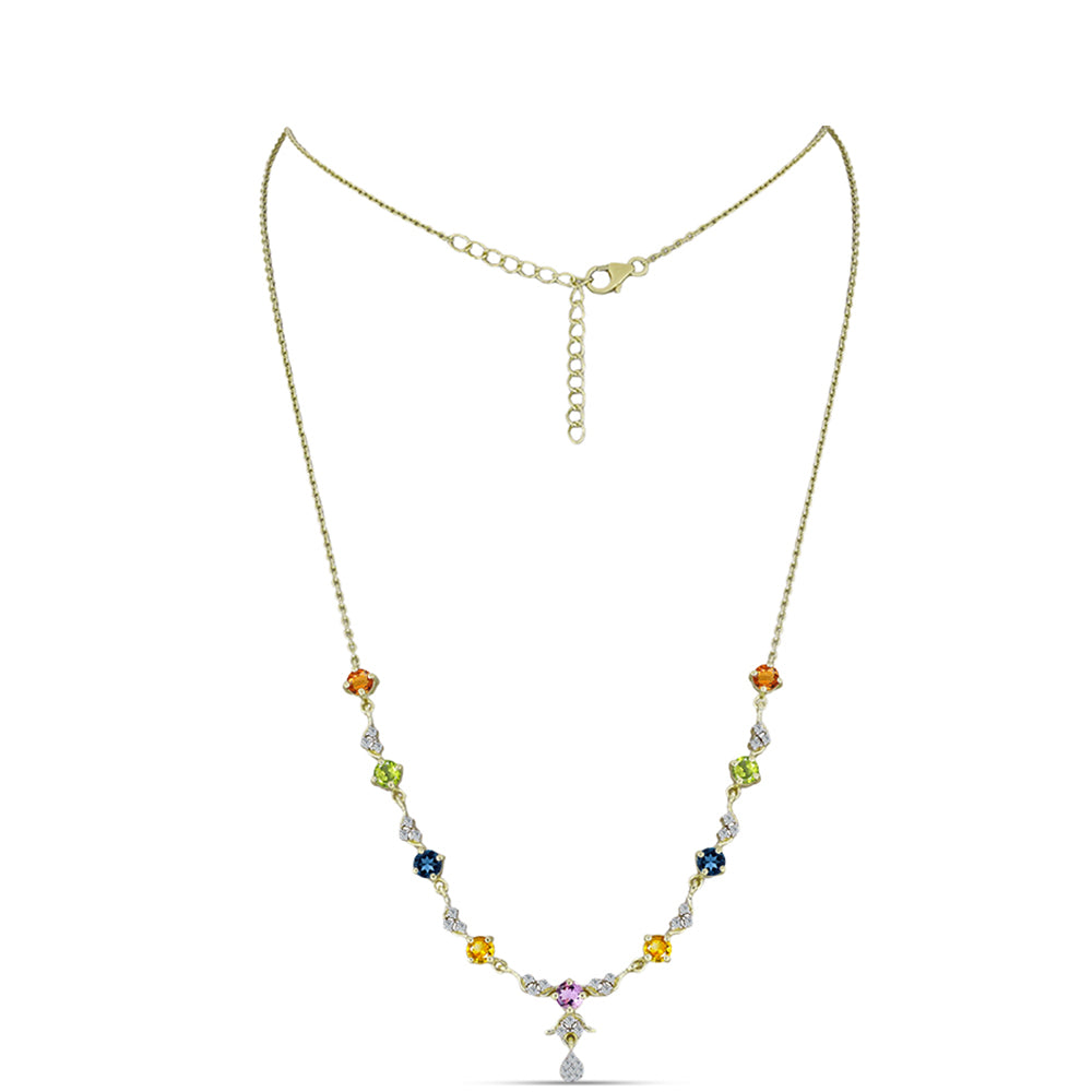 Kullattu hopeaKaulakoru Sateenkaarisafiirilla ja Valkoisella Topaasilla