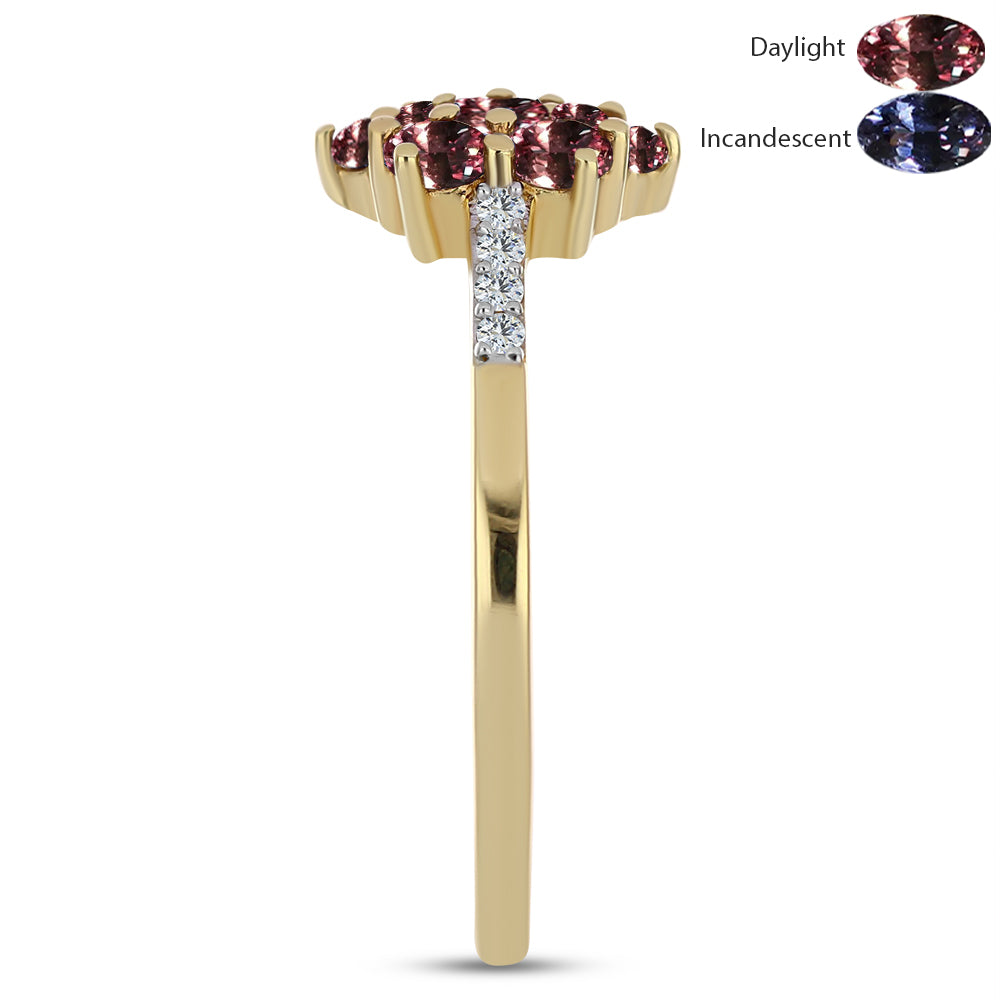 Kullattu hopeaSormus Tsivory Väriävaihtavalla Granaatilla ja Valkoisella Topaasilla