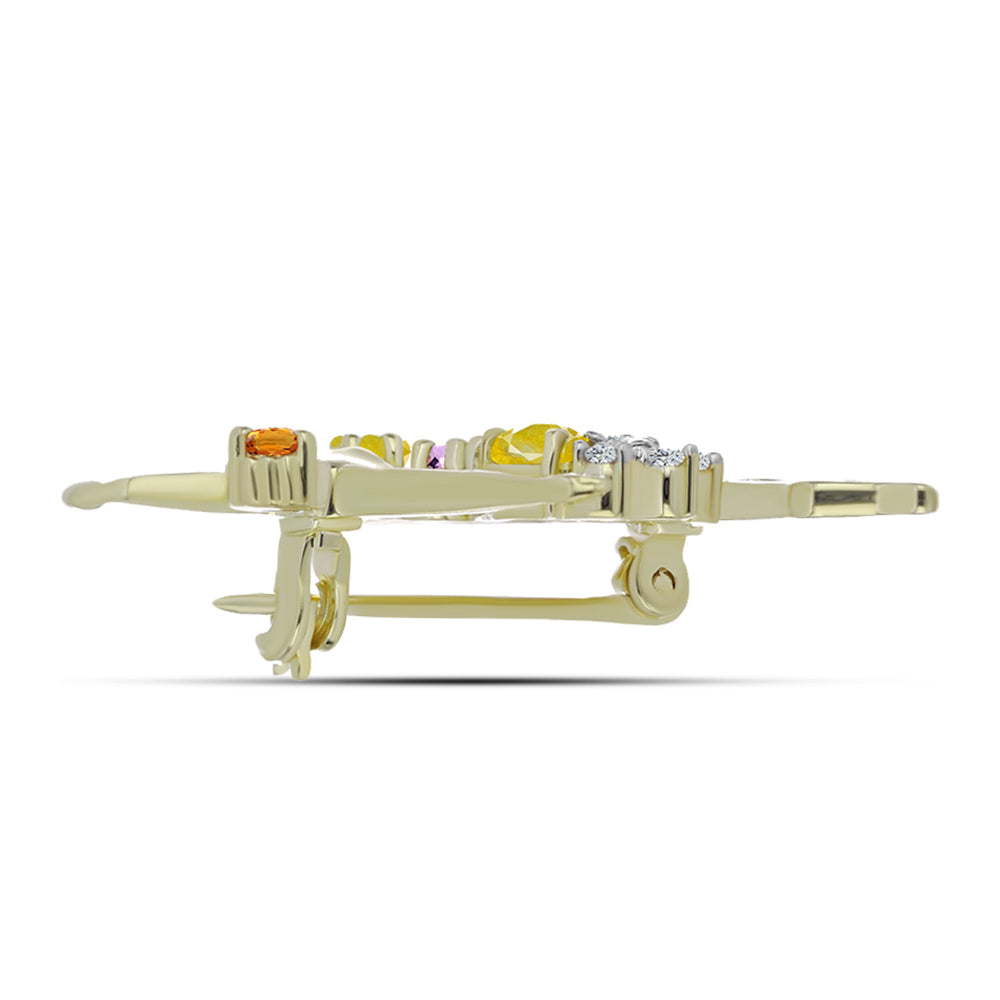 Kullattu hopeaRintaneula Sateenkaarisafiirilla ja Valkoisella Topaasilla