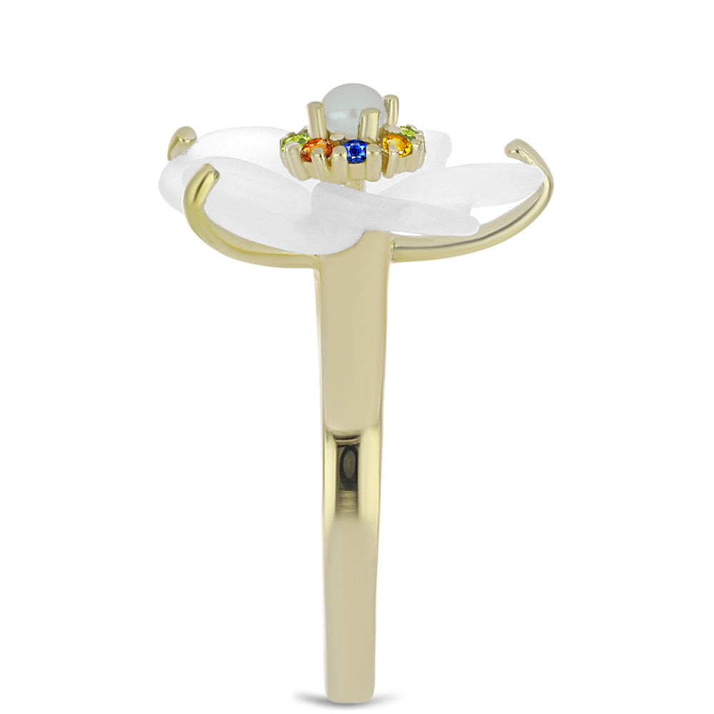 Kullattu hopeaSormus Sateenkaarisafiirilla ja Makeanveden Valkoisella Helmellä