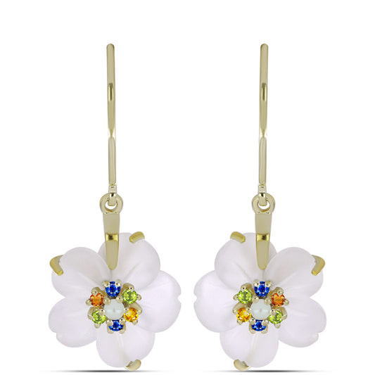 Kullatut hopeat Korvakorut Sateenkaarisafiirilla ja Makeanveden Valkoisella HelmellÀ