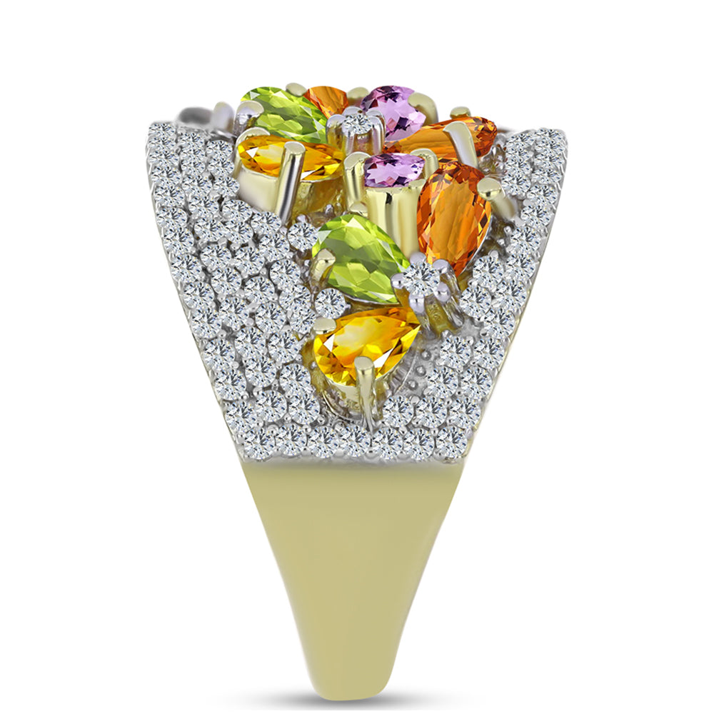 Kullattu hopeaSormus Sateenkaarisafiirilla ja Valkoisella Topaasilla