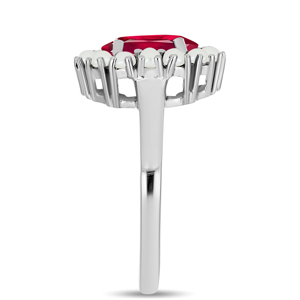 HopeaSormus Malagassin Rubiinilla ja Makeanveden Valkoisella Helmellä