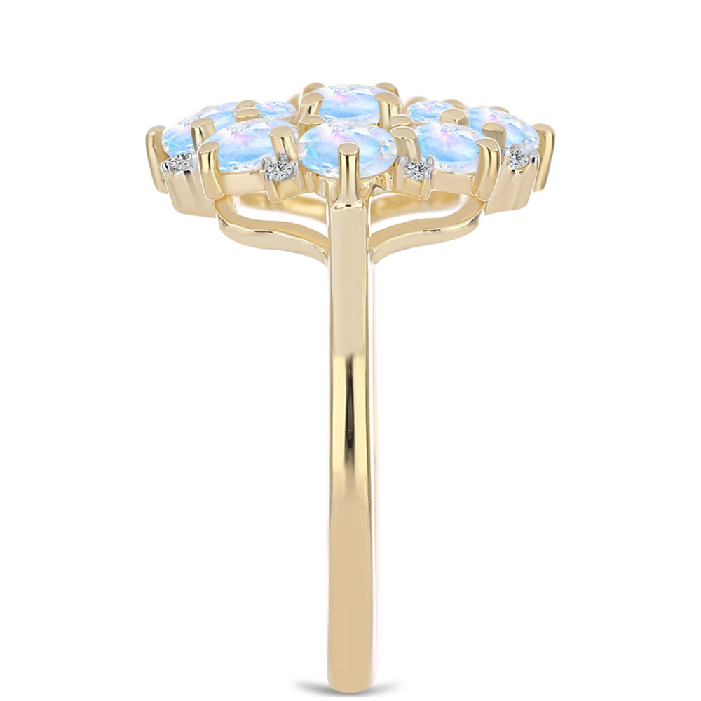 Kullattu hopeaSormus Sateenkaarikuukivellä ja Valkoisella Topaasilla