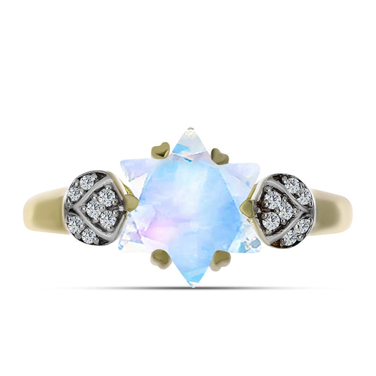 Kullattu hopeaSormus Sateenkaarikuukivellä ja Valkoisella Topaasilla