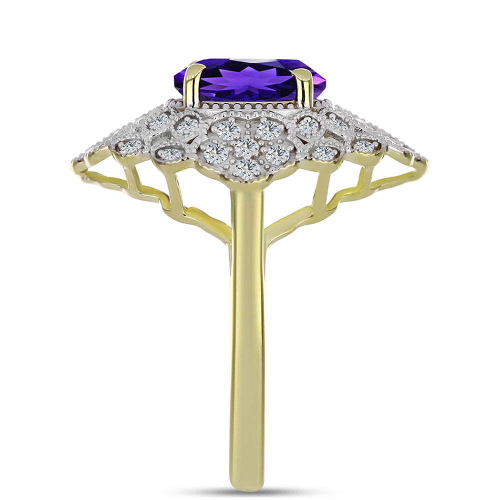 Kullattu hopeaSormus Marokon Ametistilla ja Valkoisella Topaasilla