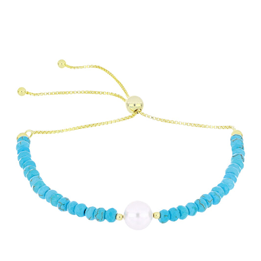 Kullattu hopeaRannekoru Ruususen Turkoosilla ja Makeanveden Valkoisella HelmellÀ