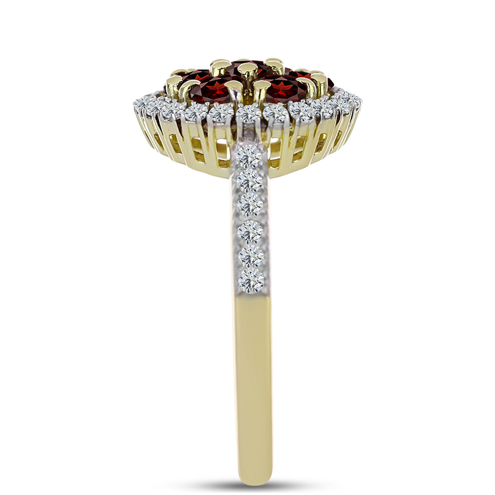 Kullattu hopeaSormus Barton Granaatilla ja Valkoisella Topaasilla