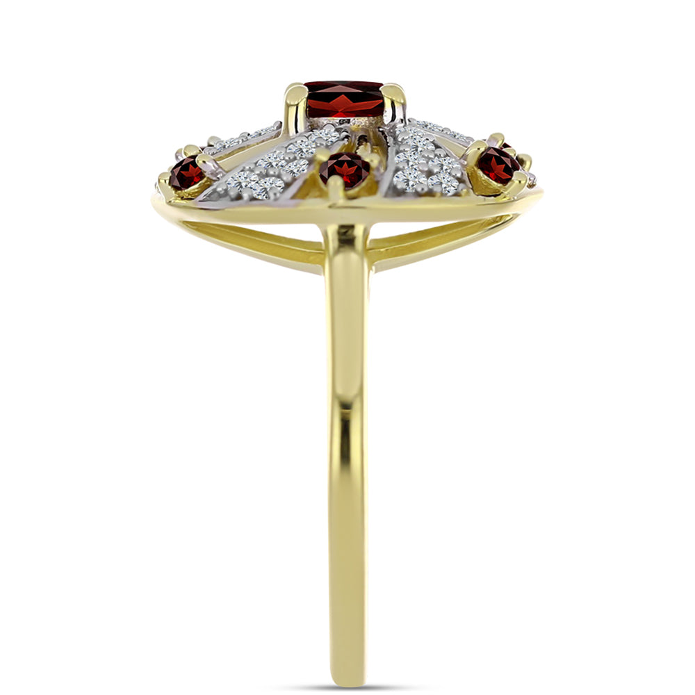 Kullattu hopeaSormus Barton Granaatilla ja Valkoisella Topaasilla