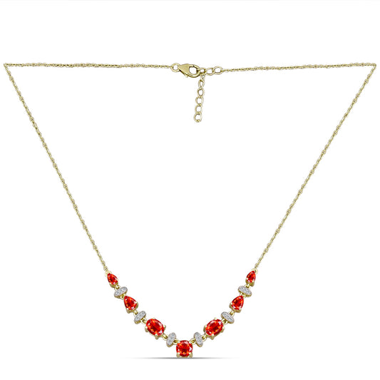 Kullattu hopeaKaulakoru Punaisella Etiopialaisella Lega Dembi Opaalilla ja Valkoisella Topaasilla