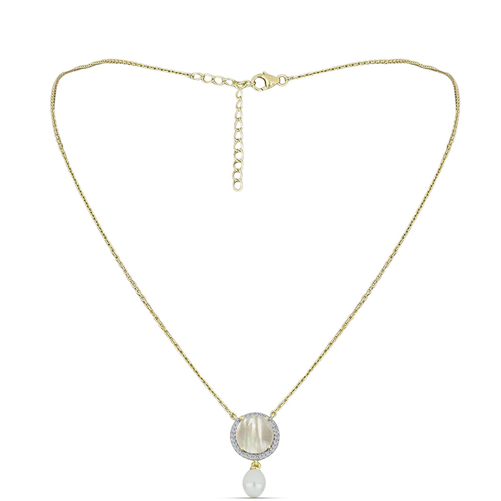 Kullattu hopeaKaulakoru Helmiäisellä ja Makeanveden Valkoisella Helmellä