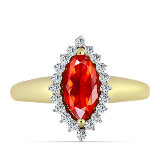 Kullattu hopeaSormus Punaisella Etiopialaisella Lega Dembi Opaalilla ja Valkoisella Topaasilla