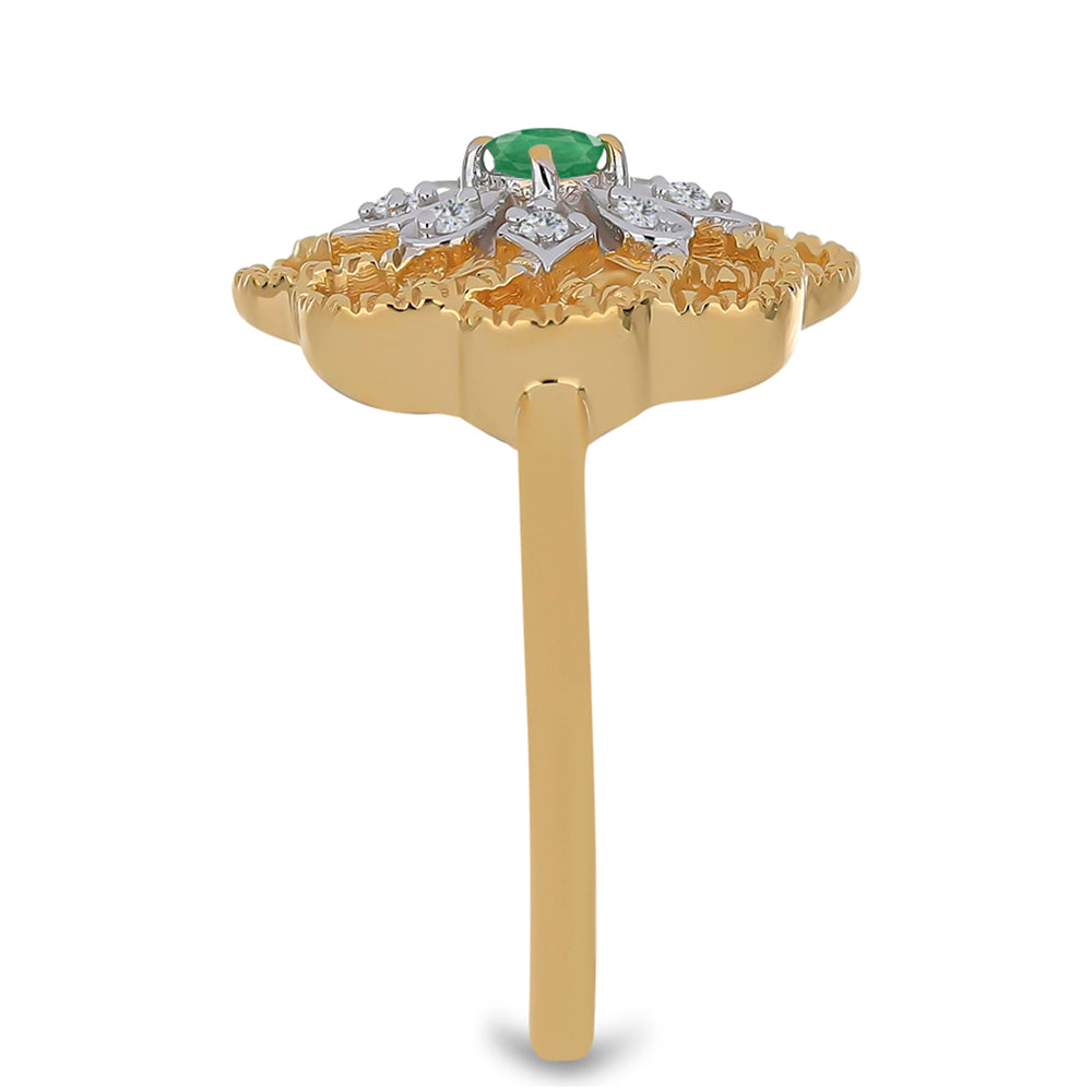 Kullattu hopeaSormus Brasilian Smaragdilla ja Valkoisella Zirkonilla