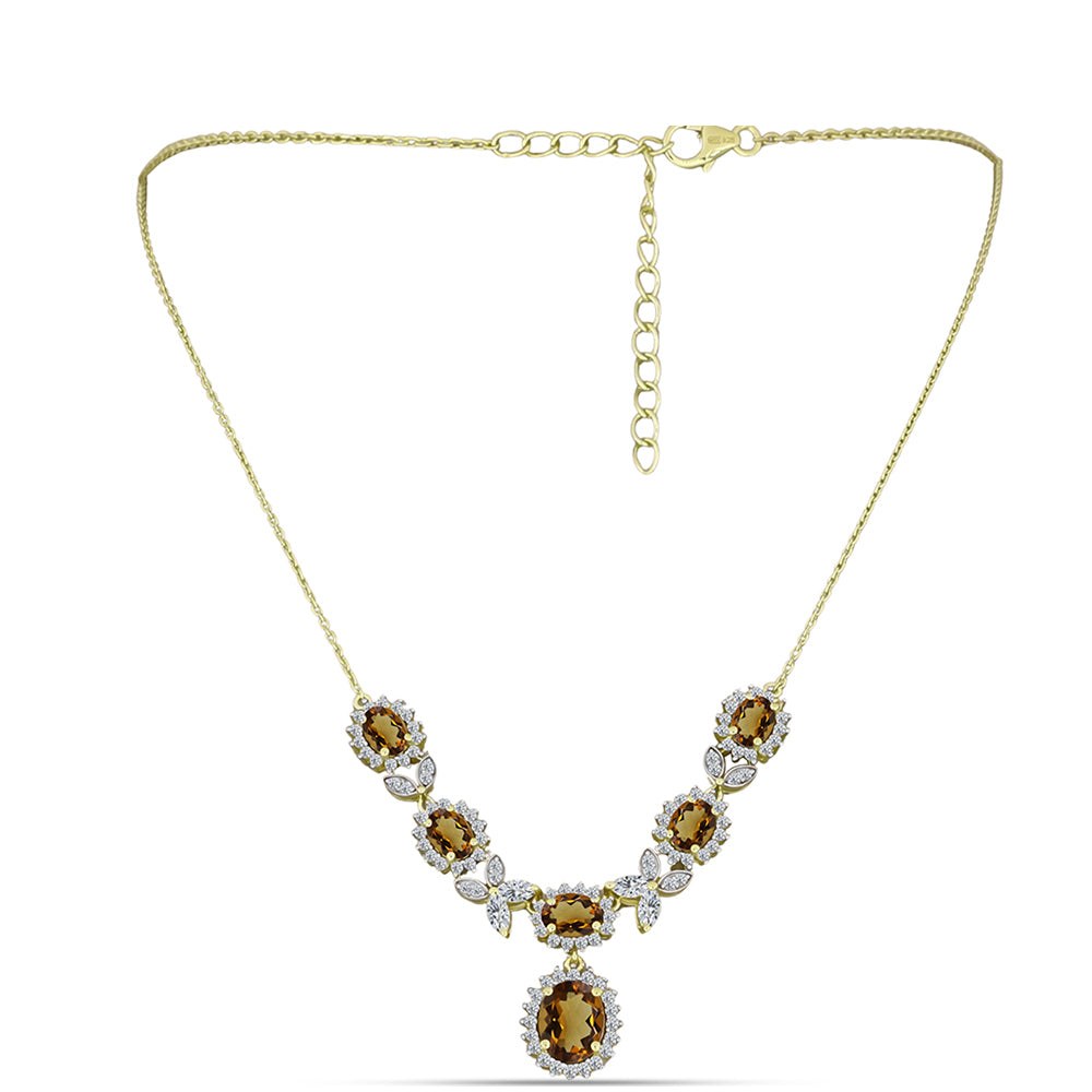 Kullattu hopeaKaulakoru Konjakin Värisellä Kvartsilla ja Valkoisella Topaasilla