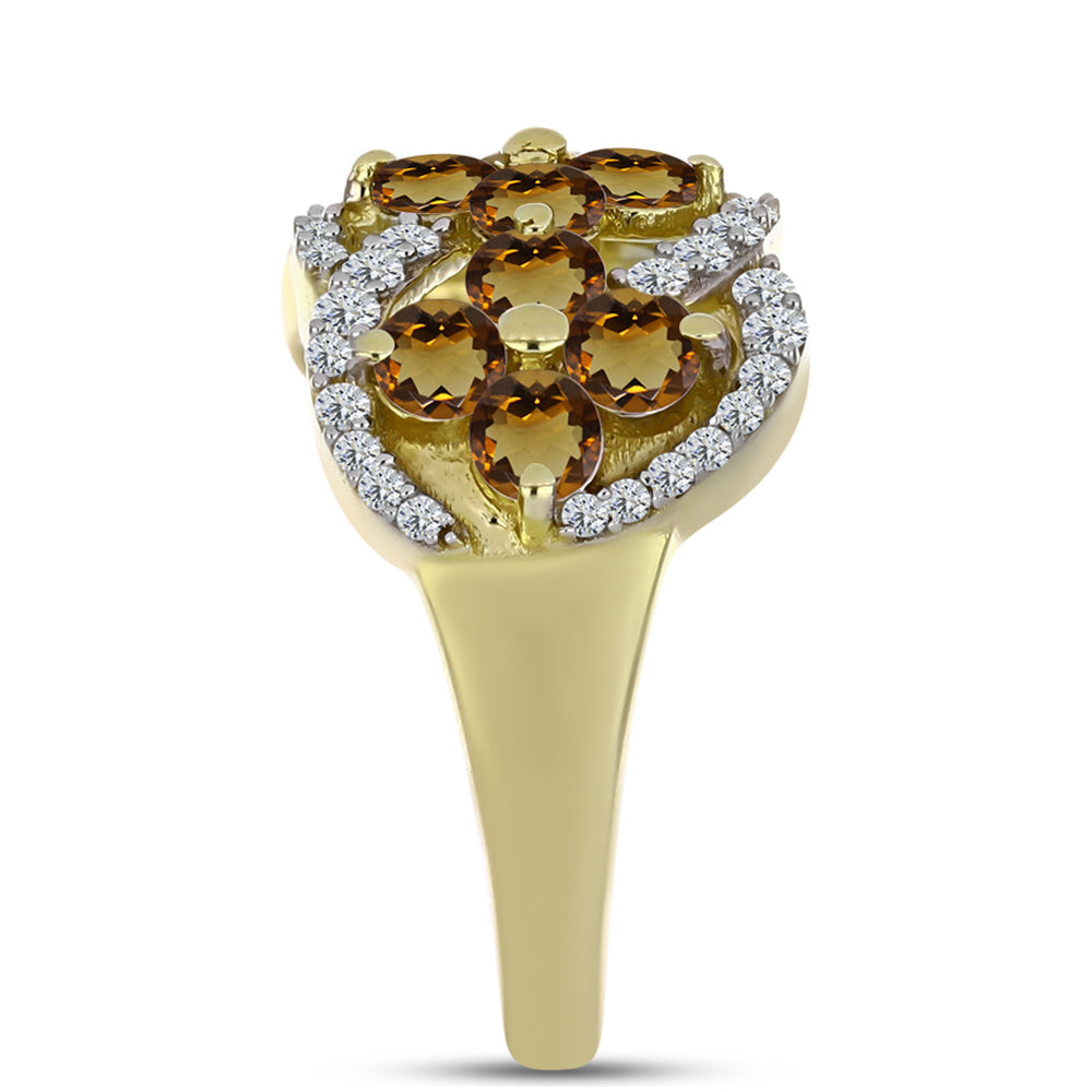 Kullattu hopeaSormus Konjakin Värisellä Kvartsilla ja Valkoisella Topaasilla