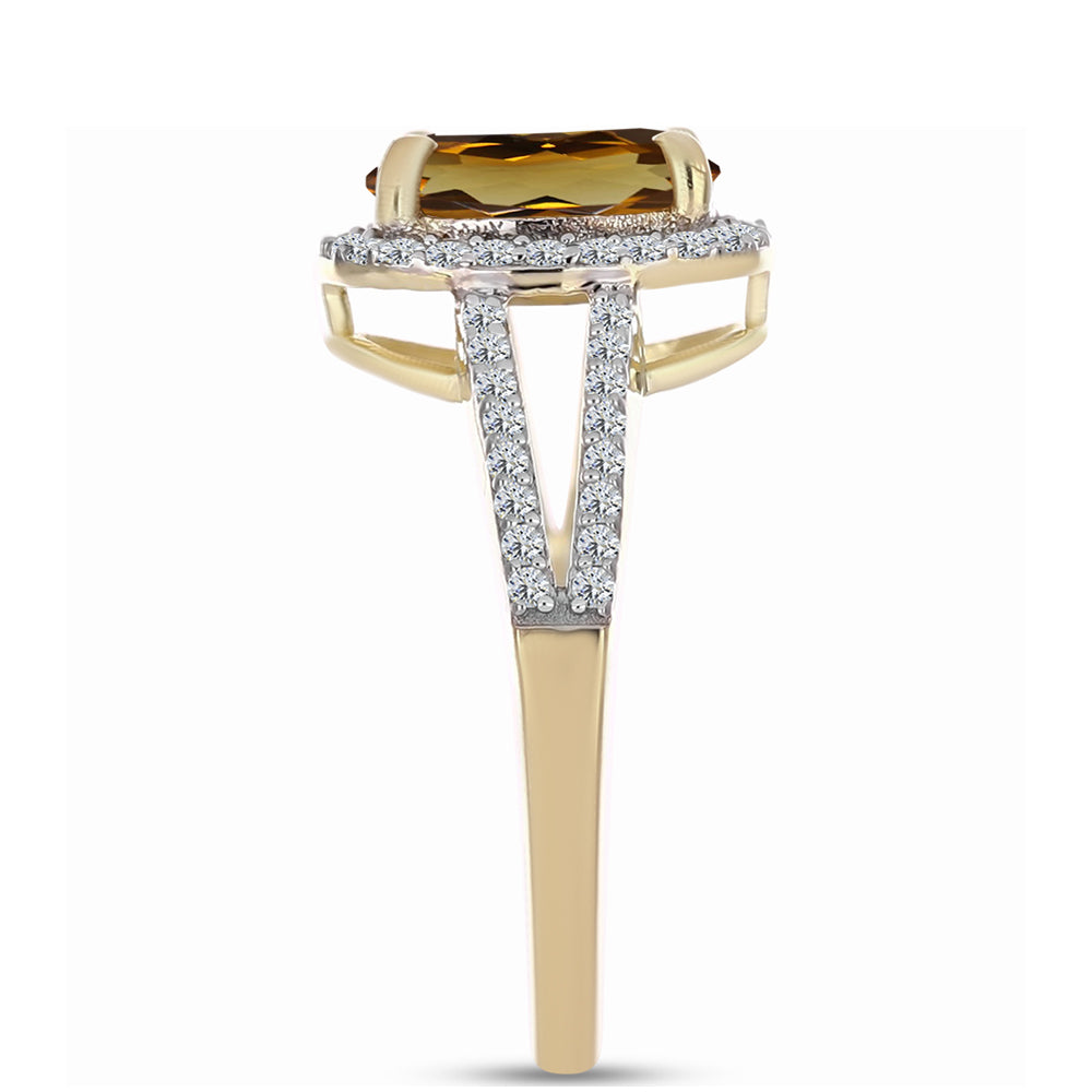 Kullattu hopeaSormus Konjakin Värisellä Kvartsilla ja Valkoisella Topaasilla