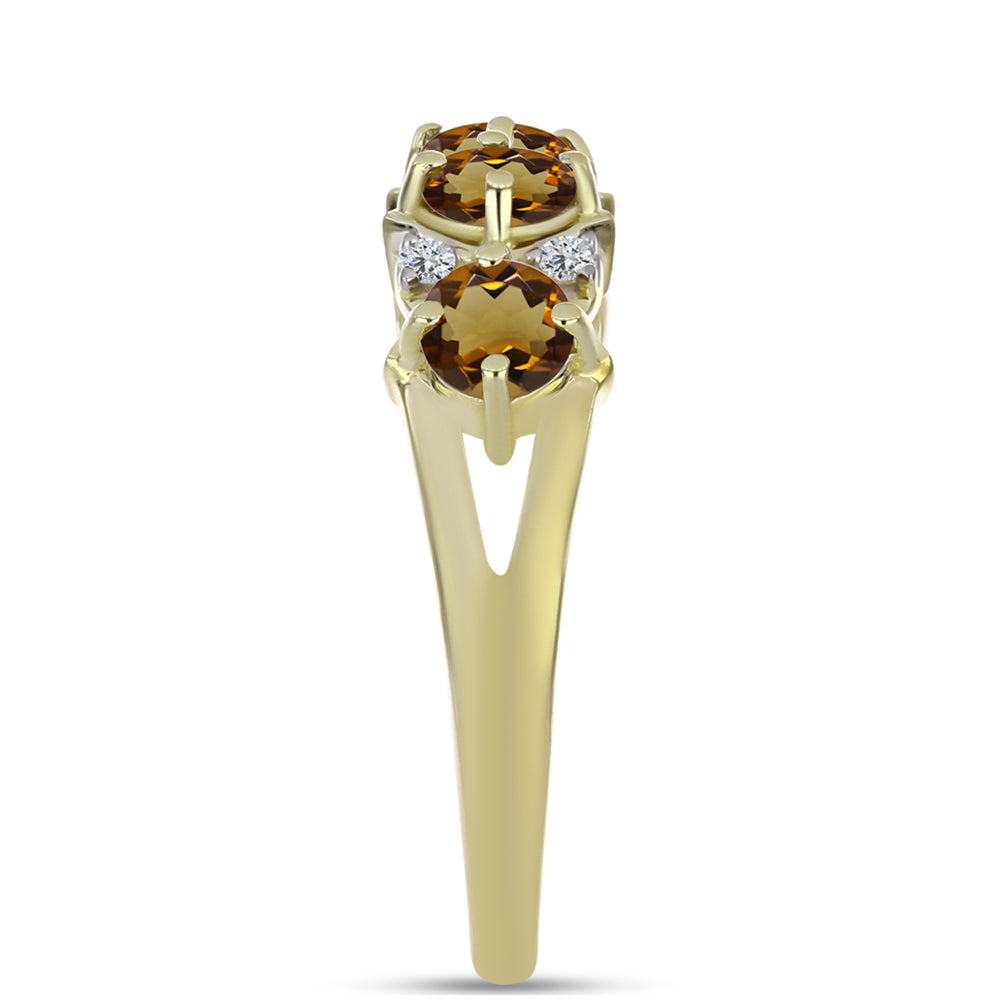 Kullattu hopeaSormus Konjakin Värisellä Kvartsilla ja Valkoisella Topaasilla