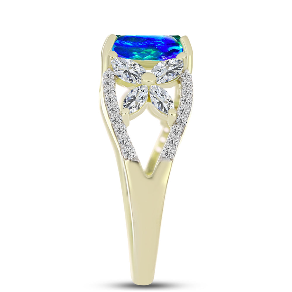 Kullattu hopeaSormus Riikinkukkokvartsilla ja Valkoisella Topaasilla