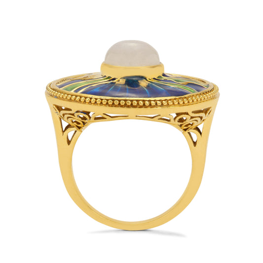 Kullattu hopeaSormus SateenkaarikuukivellÀ ja Valkoisella Topaasilla