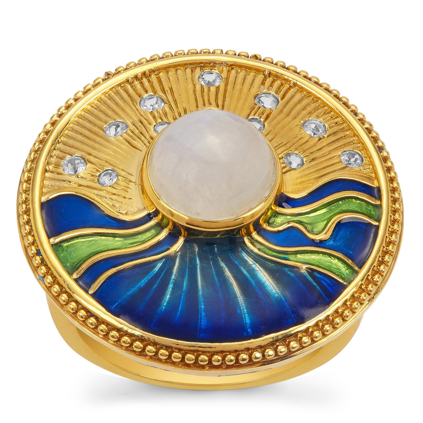 Kullattu hopeaSormus Sateenkaarikuukivellä ja Valkoisella Topaasilla