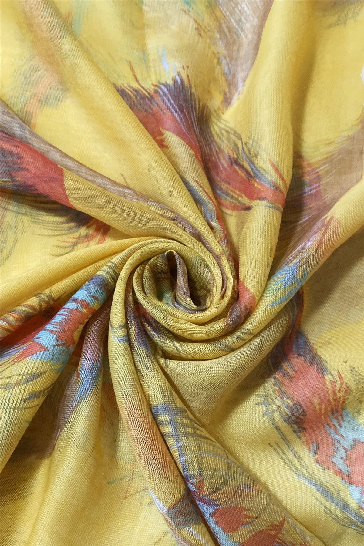 Kelluva Höyhenkuvioitu Keltainen Huivi/-saali, 90 cm x 180 cm