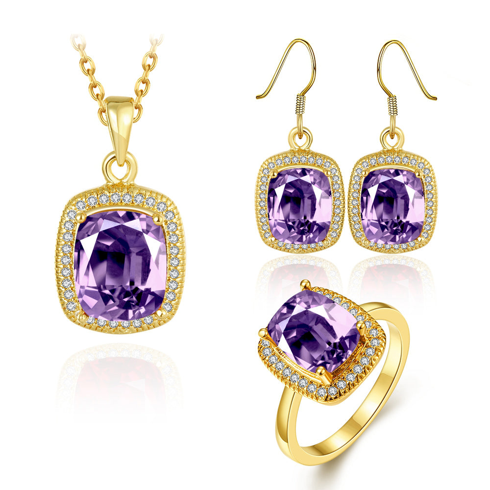 Kullattu Terässetti Violetilla Emporia® Kristallilla ( kaulakoru+korvakorut+sormus )