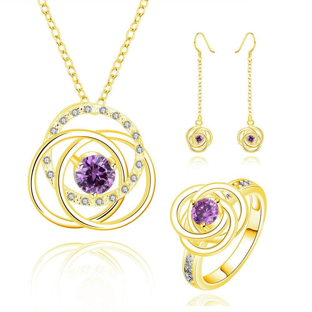 Kullattu Terässetti Violetilla Emporia® Kristallilla ( kaulakoru+korvakorut+sormus )
