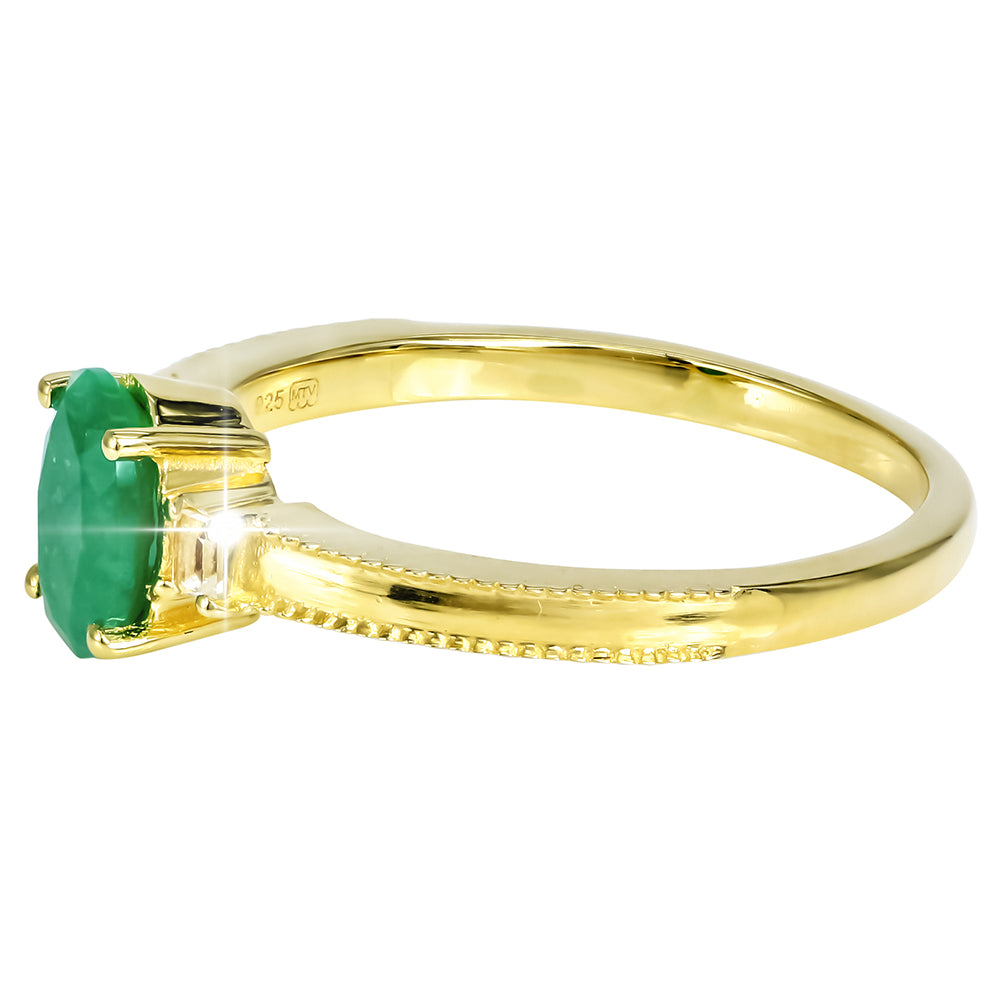 Kullattu hopeaSormus Sakotan Smaragdilla ja Valkoisella Topaasilla