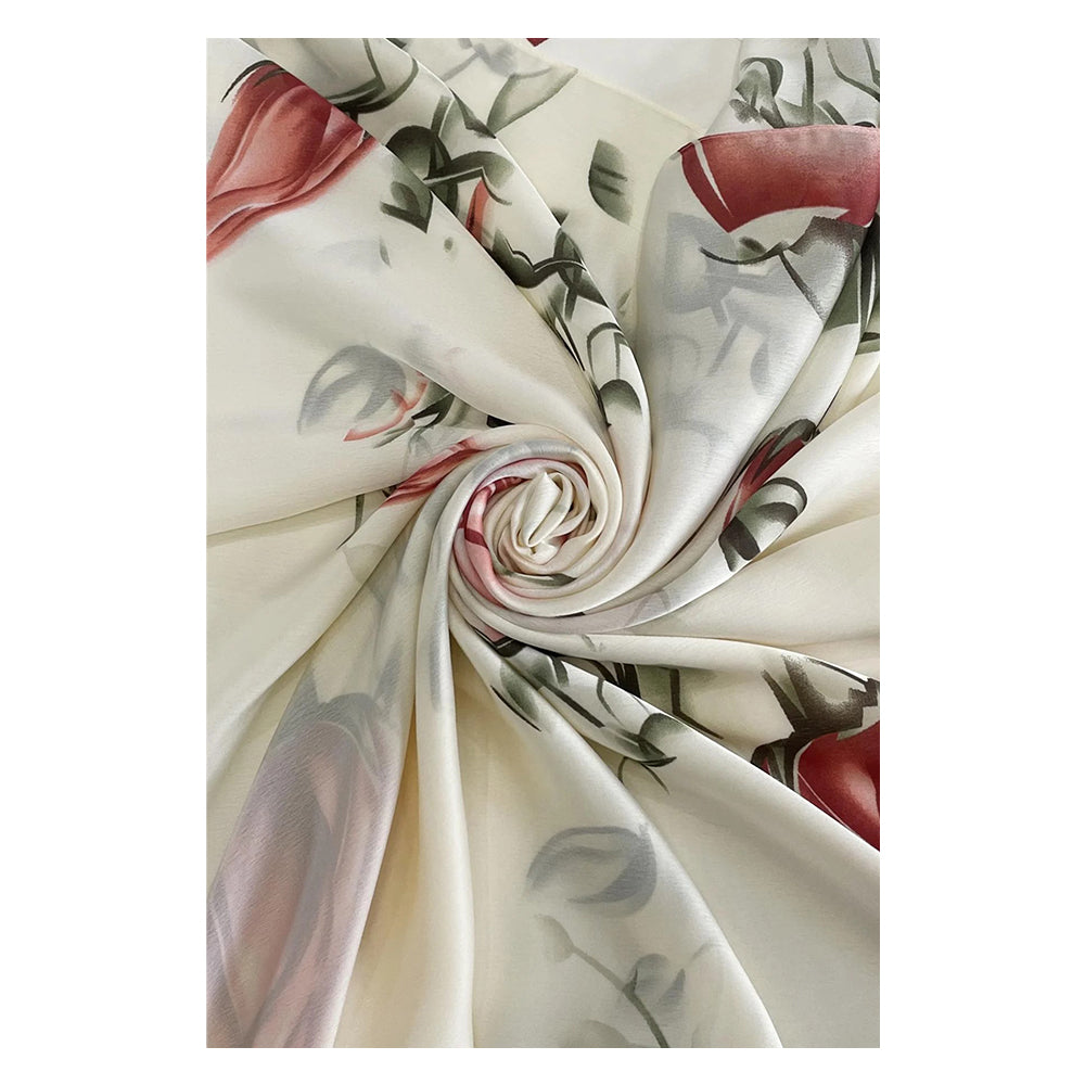 Ruusunnuppu Kukkaprintti, Kermanvärinen, Huivi 100% Silkkiä, 90 x 180 cm