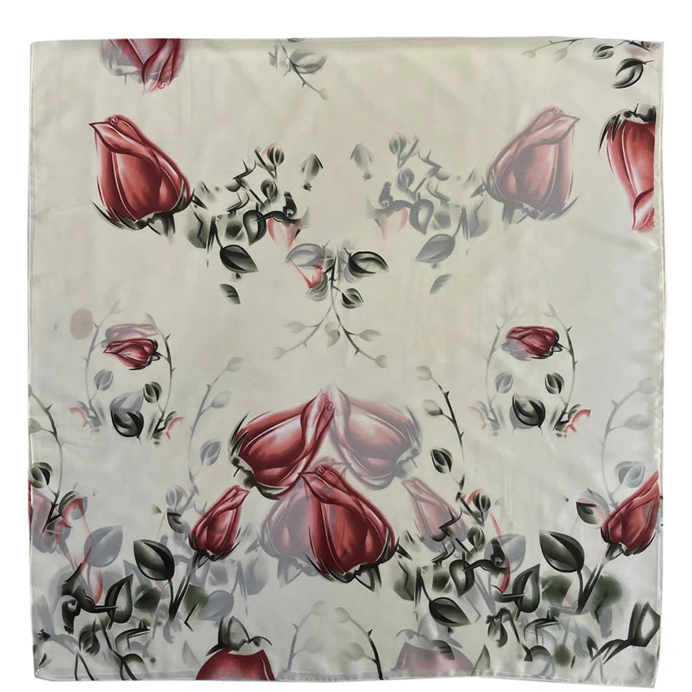 Ruusunnuppu Kukkaprintti, Kermanvärinen, Huivi 100% Silkkiä, 90 x 180 cm