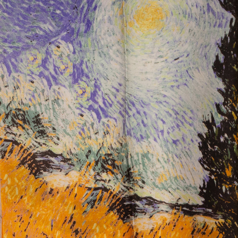 100% Silkkihuivi, 90 cm x 180 cm, Van Gogh, Sypressi ja tähti