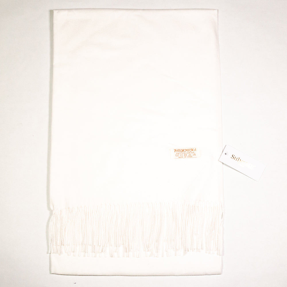 100% Pashmina Kashmirhuivi, 70 cm x 170 cm, Superpehmeä, Valkoinen