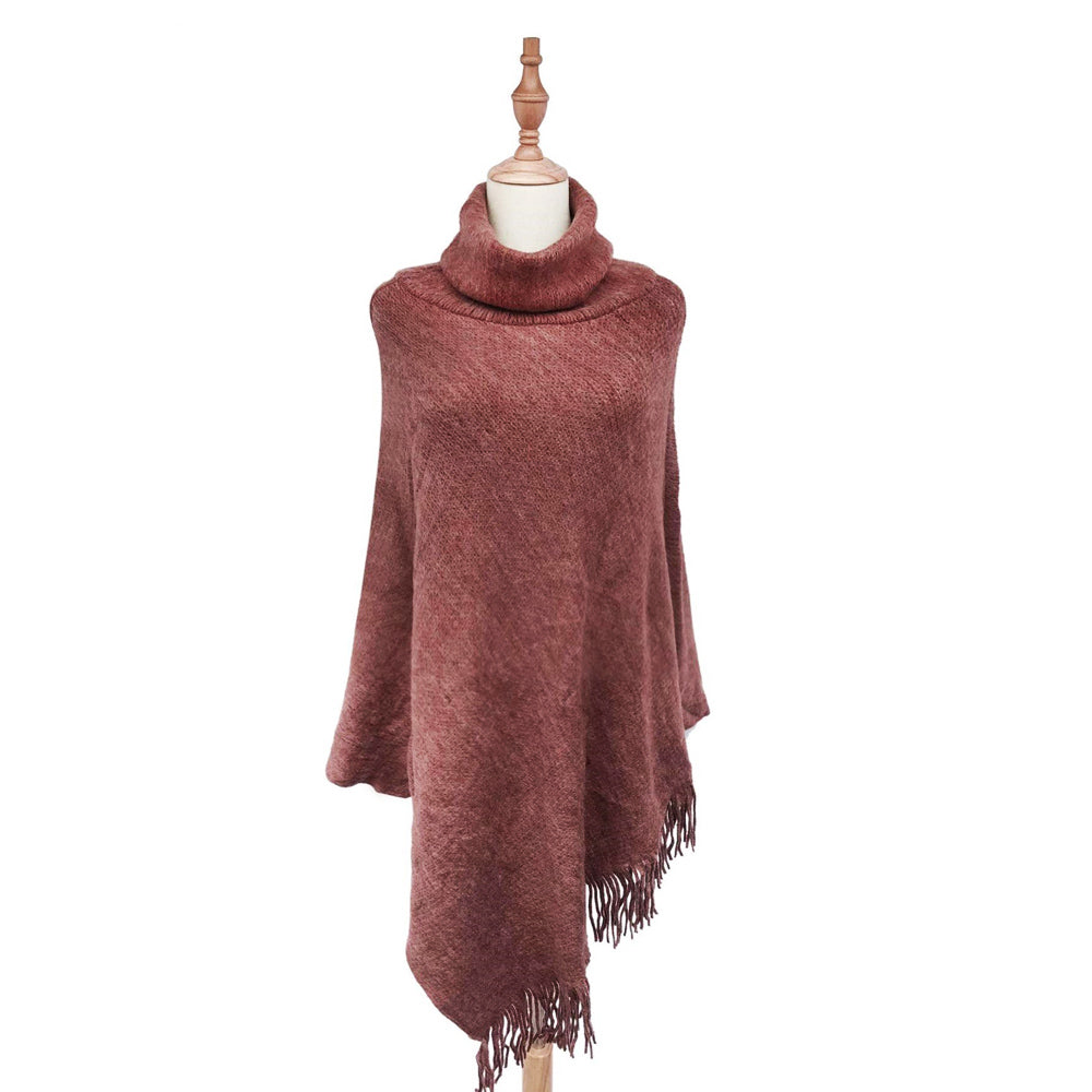 Neulottu poncho korkealla kauluksella, 50 cm x 70 cm x 335 cm, ruosteenruskea
