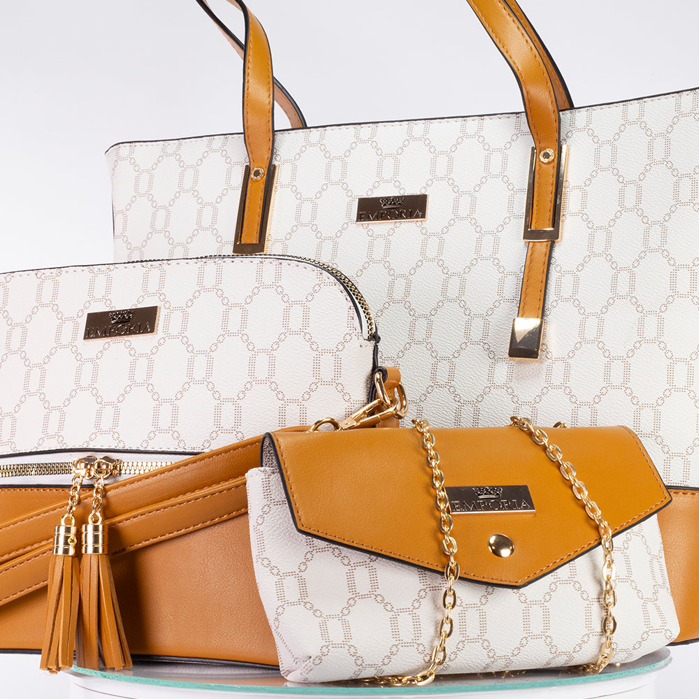 Emporia Winter Collection "MISCHIEVOUS" bag set, PU leather, 3pcs set, brown-beige