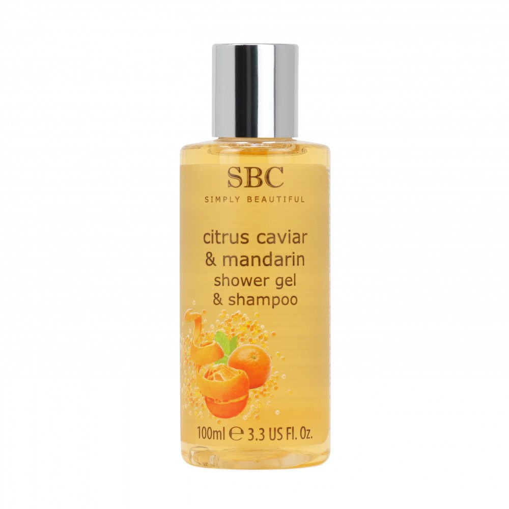 Energisoiva suihkugeeli ja shampoo sormilimetillä ja mandariinilla, 100 ml