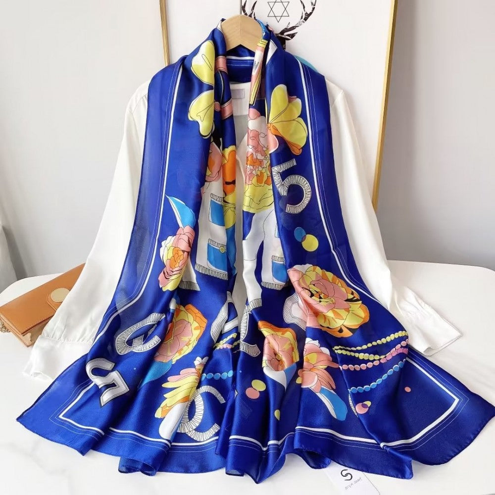 Silkkihuivi, 90 cm x 180 cm, Naisten Vaatekaapit, Safiirin Sininen, 100% Silkkiä