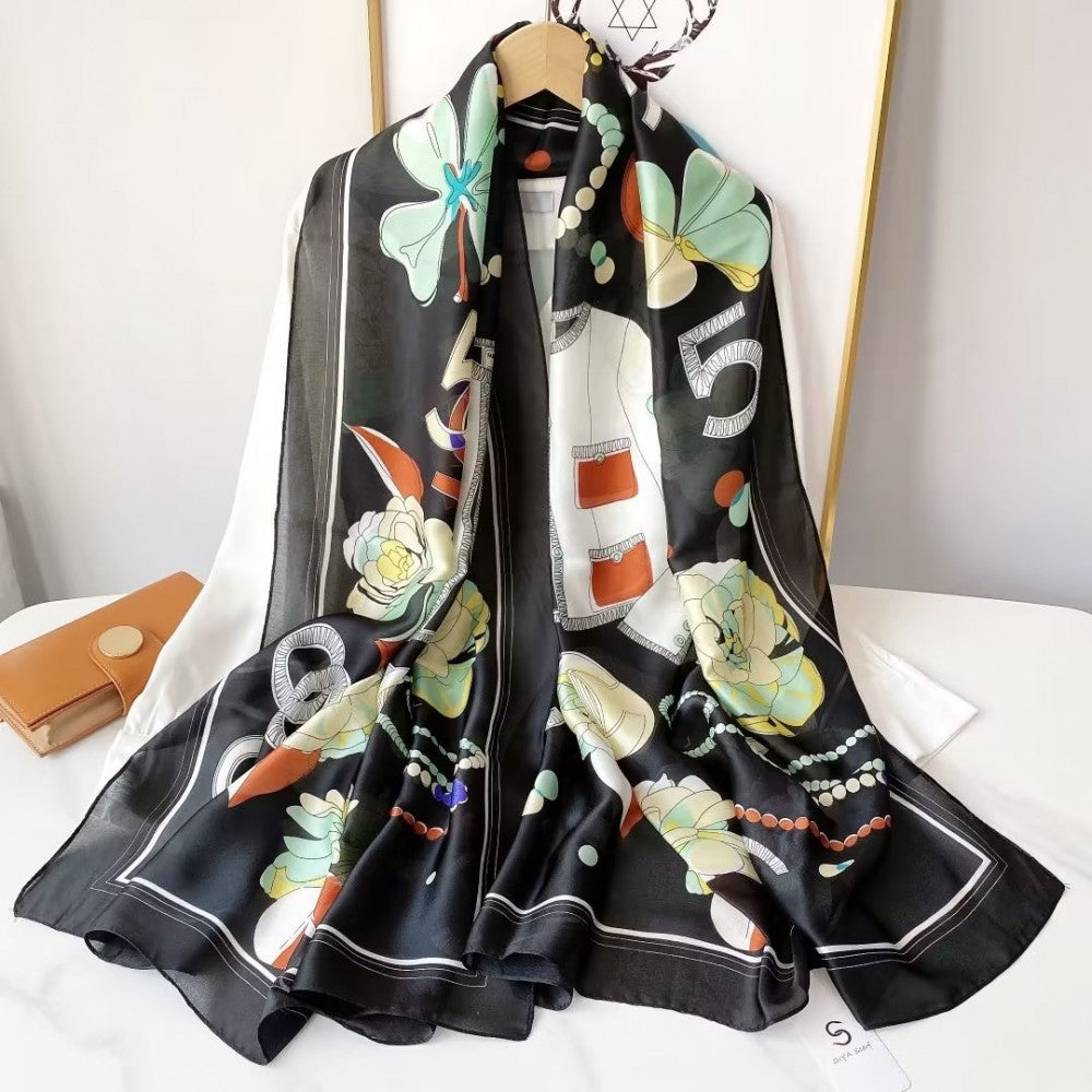 Silkkihuivi, 90 cm x 180 cm, Naisten Vaatekaapit, Musta, 100% Silkkiä