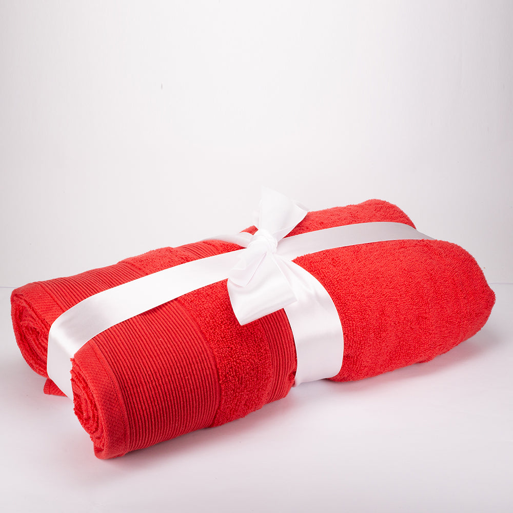 "3+3+1 Suuri kylpylakana lahjasetti 100% mikropuuvillapyyhkeitä, 500 GSM, rubiininpunainen"