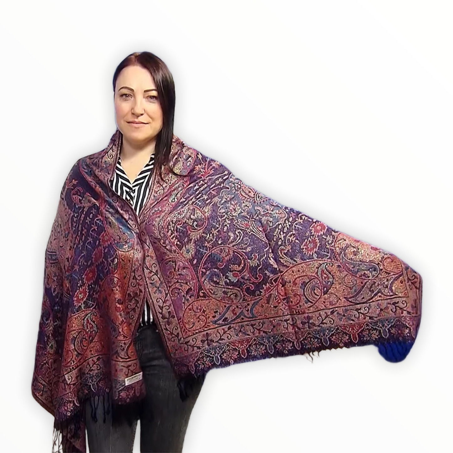 100% Aito Pashmina Kashmirhuivi/-saali, 70 cm x 180 cm, Laivastonsininen