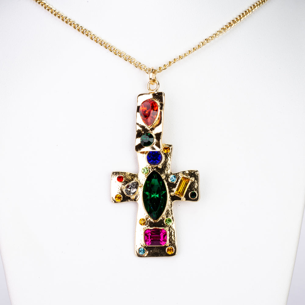 Kullattu Terässetti Punaisella Emporia® Kristallilla ja Sinisellä Emporia® Kristallilla ( kaulakoru+korvakorut+riipus )