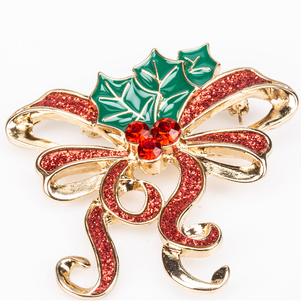 Kullattu Teräsrintaneula Punaisella Emporia® Kristallilla ja Valkoisella Emporia® Kristallilla