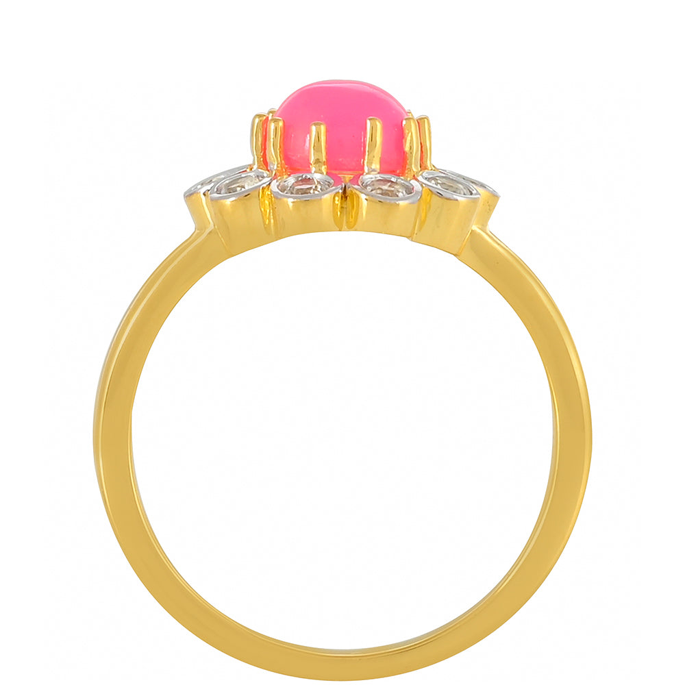 Kullattu hopeaSormus Etiopialaisella Neonpinkillä Opaalilla ja Valkoisella Topaasilla