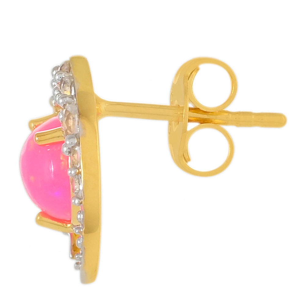 Kullatut hopeat Korvakorut Etiopialaisella Neonpinkillä Opaalilla ja Valkoisella Topaasilla