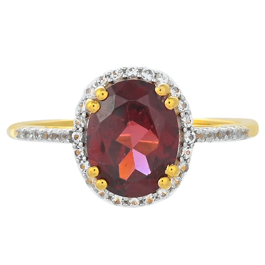 Kullattu hopeaSormus Rodoliitti Granaatilla ja Valkoisella Topaasilla