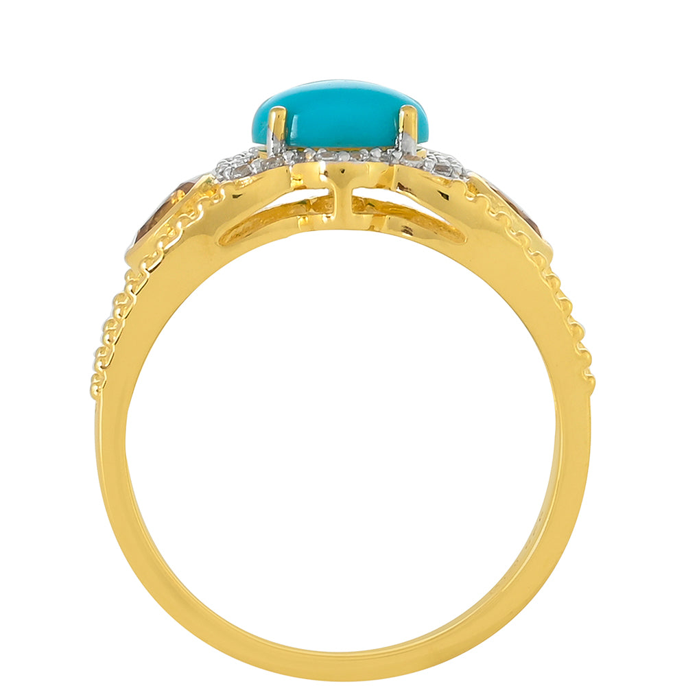 Kullattu hopeaSormus Ruususen Turkoosilla ja Sitriinillä