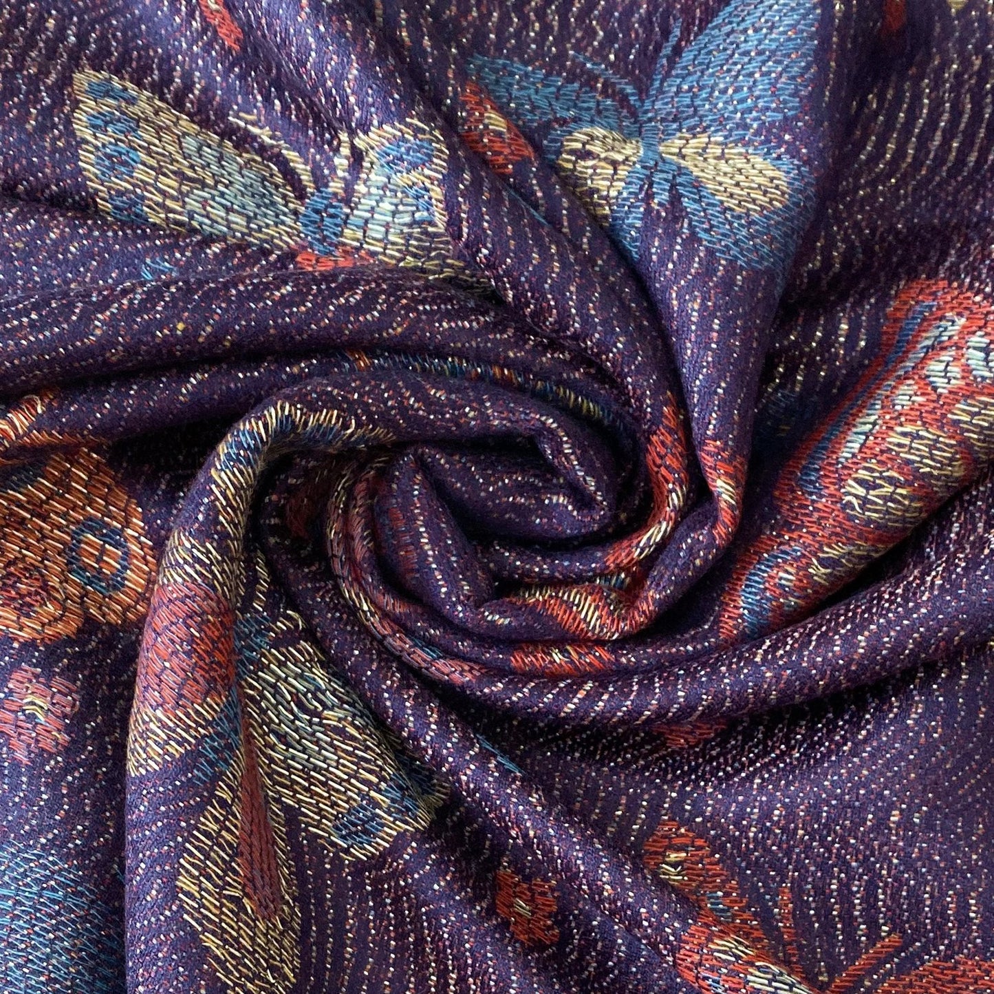 100% aito Pashmina-kashmirhuivi/-saali, 70 cm x 170 cm, perhoskuvioitu, kiiltävä, laivastonsininen
