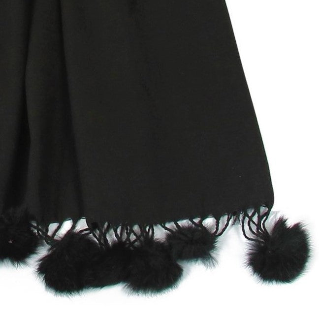 Huivi/saali jossa aito pom pom turkis, 60 cm x 170 cm, musta